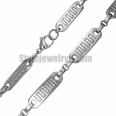 Stainless steel jewelry Chain 50cm - 55cm length greek key flat bar link chain necklace w/lobster 10mm ch360261